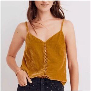Madewell Top women’s 12 Brown Velvet Button-Front Cami NWT